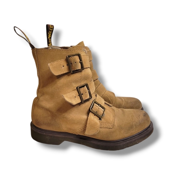 Dr. Martens Blake 3-Buckle Suede Boots 9 Combat Biker Chunky Grunge Docs - Picture 1 of 10